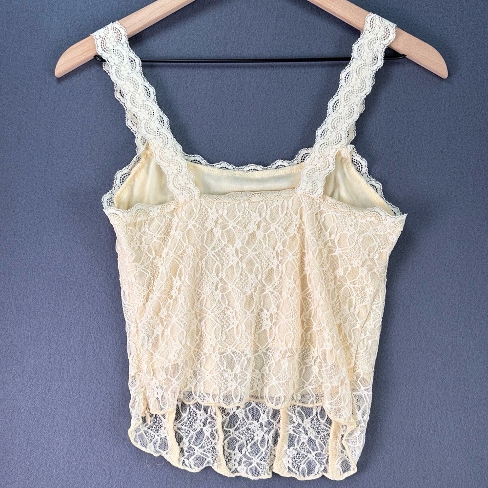 Romantic Lace Tank‎ Top Cream Nude Lined Cami Blouse Feminine Chic Size Med - Picture 11 of 12